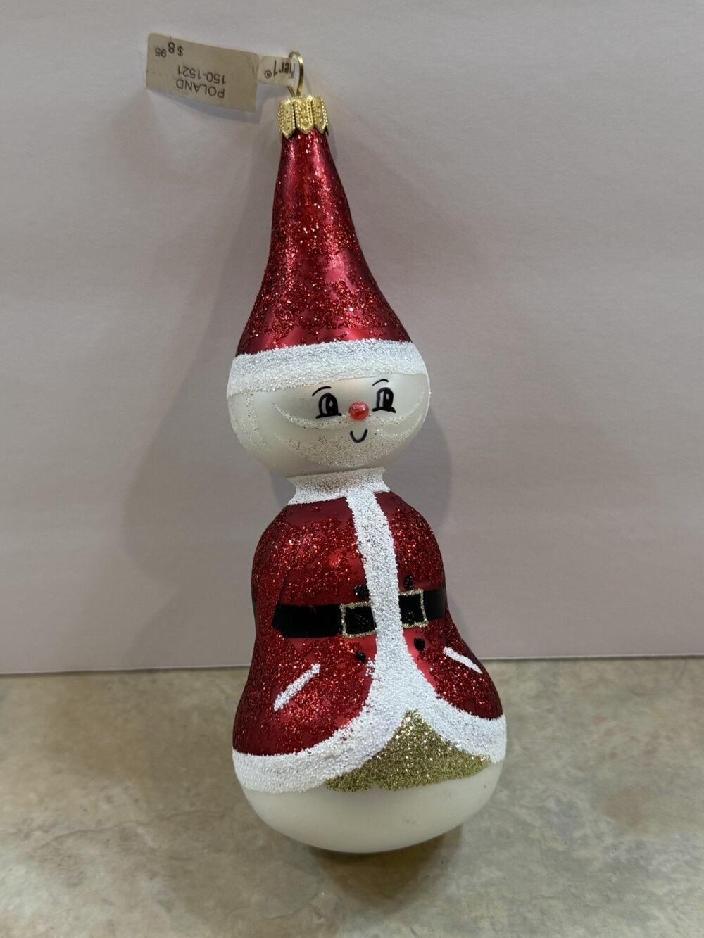 Vintage Pier 1 Imports Santa Claus Glass Christmas Ornament – 6” – Original Tag